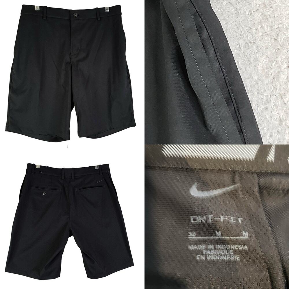 Nike Golf Shorts Mens Size 32 Dri-Fit Black Logo Stretch Flat Front Chino